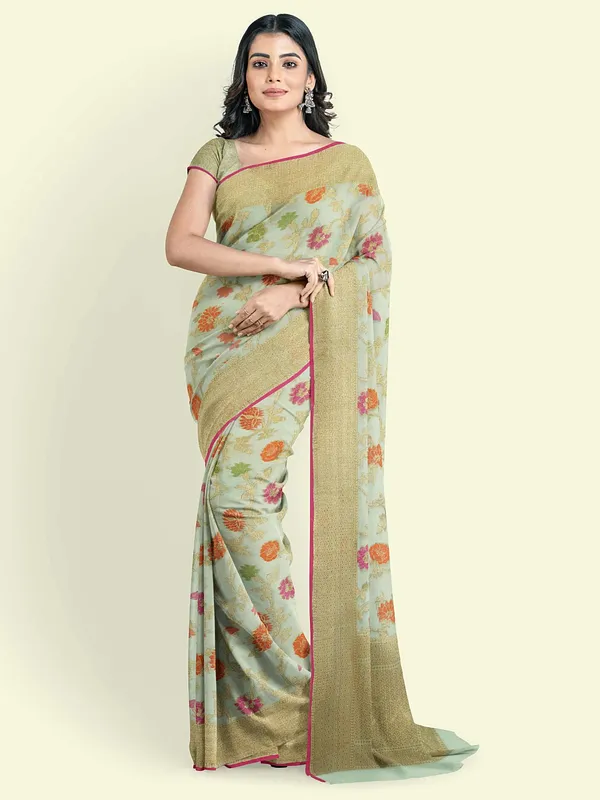Beige_Cotton_Blend_Banarasi_Sarees_For_Women