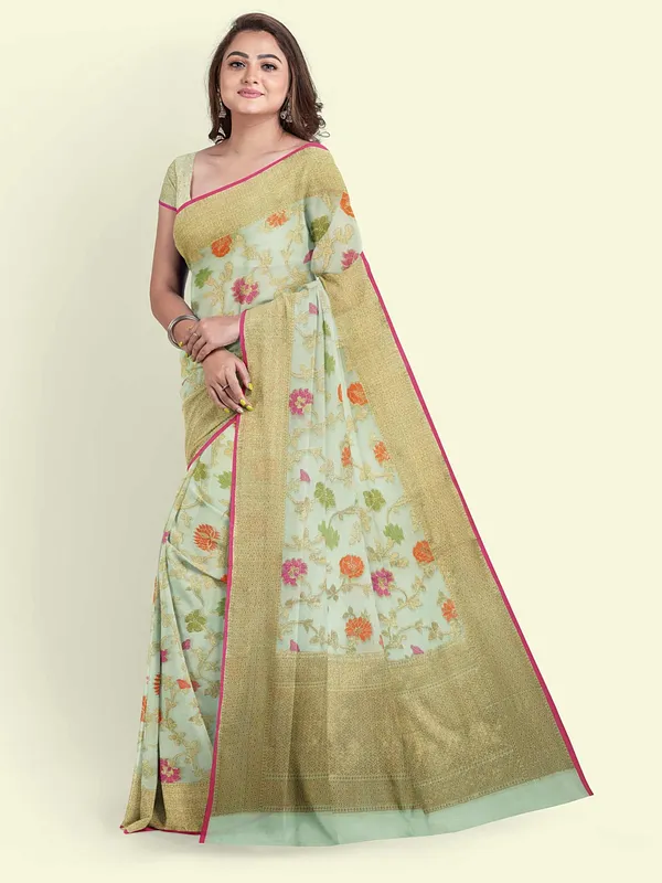 Beige_Cotton_Blend_Banarasi_Sarees_For_Women