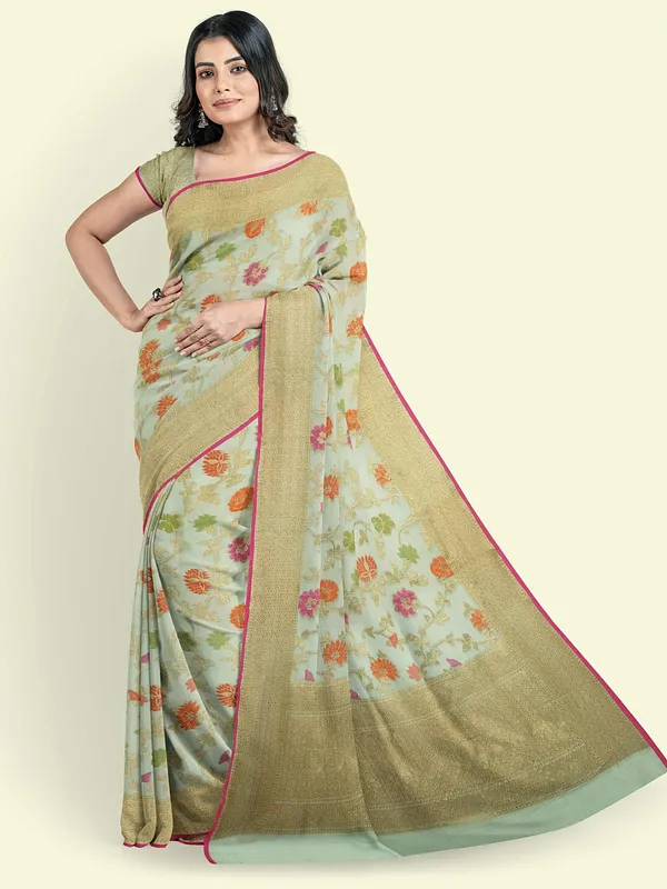 Beige_Cotton_Blend_Banarasi_Sarees_For_Women