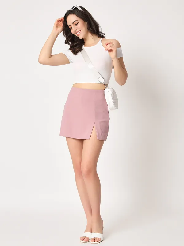 Zastraa_Pink_Side_Slit_Scuba_Mini_Skorts