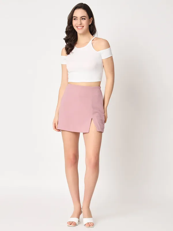 Zastraa_Pink_Side_Slit_Scuba_Mini_Skorts