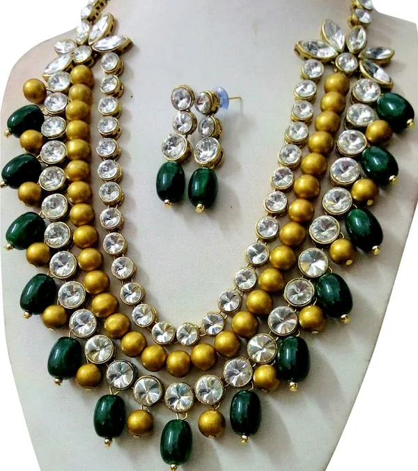 Three_Layer_Antique_Green_Beads_And_Alloy_Copper_Jewellery_Set_For_Women