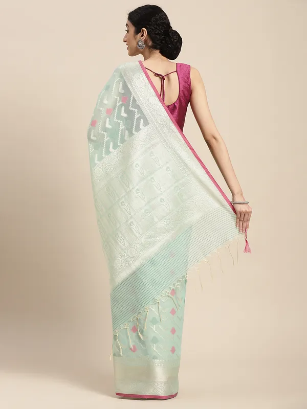 Sea_Green_Masrise_Cotton/Cotton_Banarasi_Sarees_For_Women