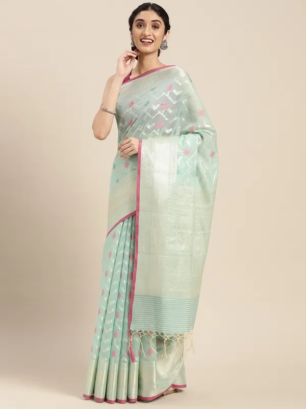 Sea_Green_Masrise_Cotton/Cotton_Banarasi_Sarees_For_Women
