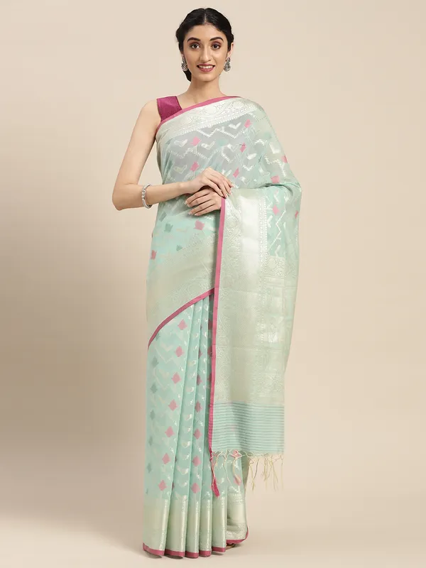 Sea_Green_Masrise_Cotton/Cotton_Banarasi_Sarees_For_Women