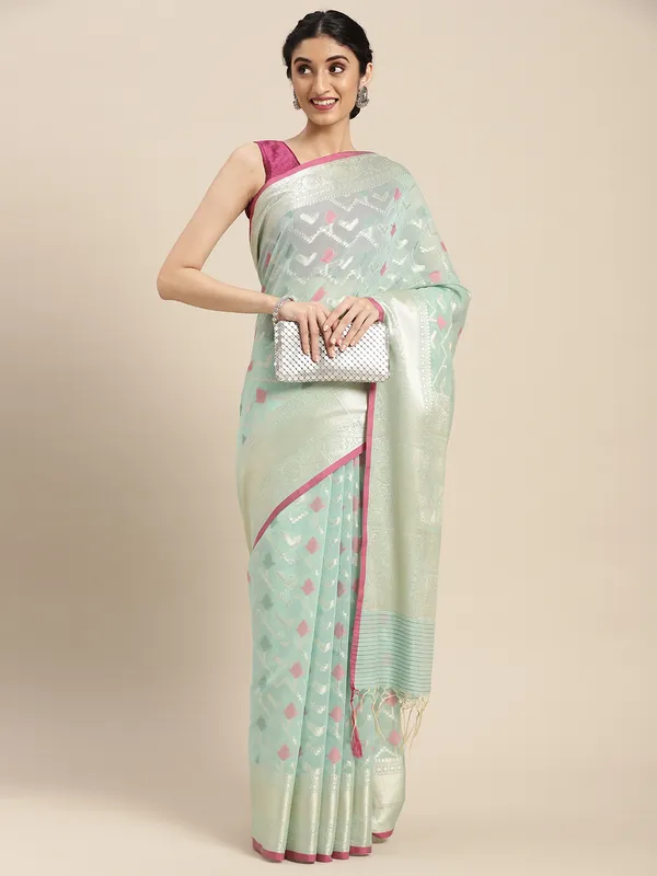 Sea_Green_Masrise_Cotton/Cotton_Banarasi_Sarees_For_Women