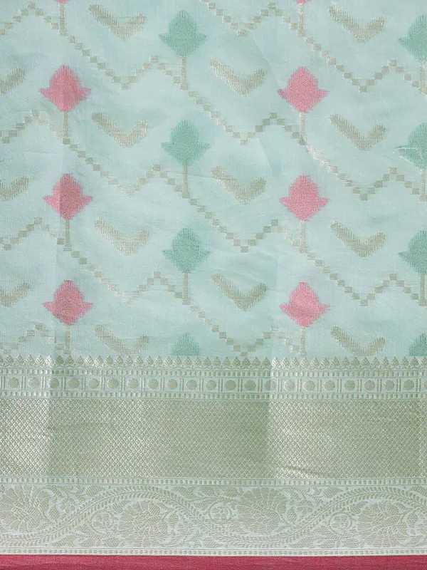 Sea_Green_Masrise_Cotton/Cotton_Banarasi_Sarees_For_Women