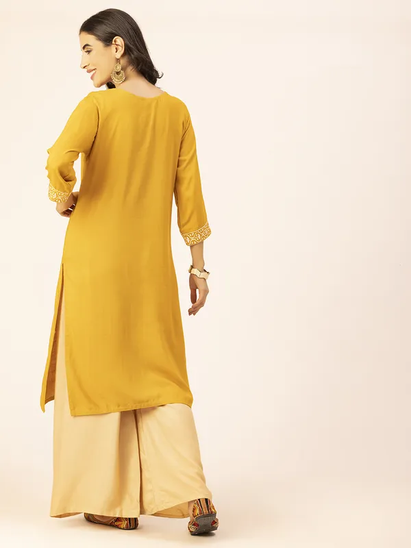 Mustard_Rayon_Slub_Women_Kurta,_Exquisite_Embroidery_Work