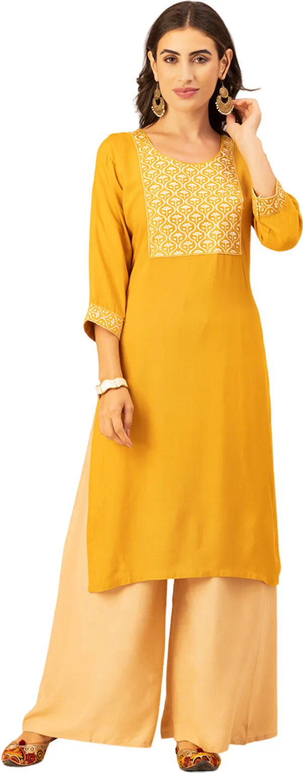 Mustard_Rayon_Slub_Women_Kurta,_Exquisite_Embroidery_Work