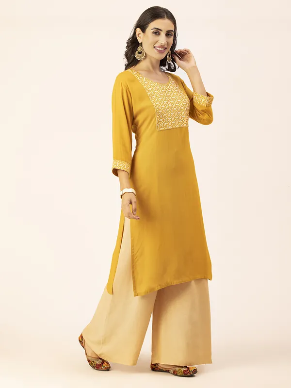 Mustard_Rayon_Slub_Women_Kurta,_Exquisite_Embroidery_Work