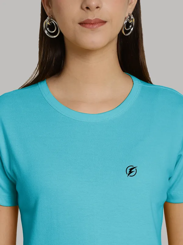 Pack_of_2_Turquoise_Blue_&_Sea_Green_Cotton_Round_Neck_T-Shirt_For_Women