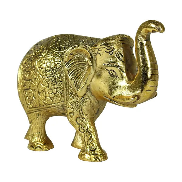 Antique_White_Metal_Elephant_Trunk_Statue_Showpiece_(Golden_-_9.5_x_15.5_x_15_cm)