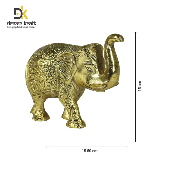 Antique_White_Metal_Elephant_Trunk_Statue_Showpiece_(Golden_-_9.5_x_15.5_x_15_cm)