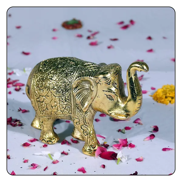 Antique_White_Metal_Elephant_Trunk_Statue_Showpiece_(Golden_-_9.5_x_15.5_x_15_cm)