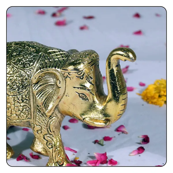 Antique_White_Metal_Elephant_Trunk_Statue_Showpiece_(Golden_-_9.5_x_15.5_x_15_cm)