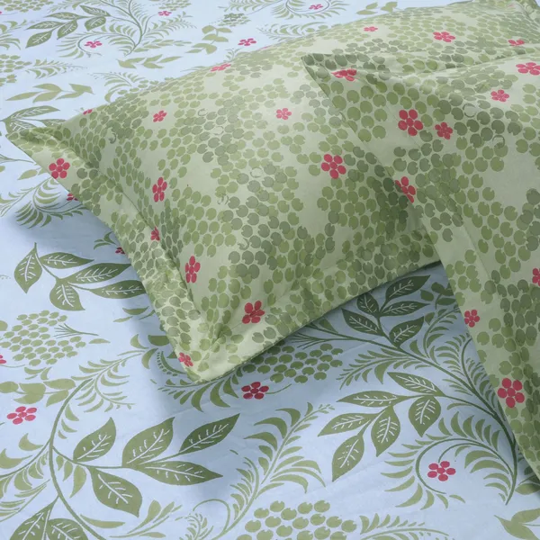 144_TC_Bedsheet_for_Single_Bed_with_1_Pillow_Cover_|_Botanical_Bliss_|_White_&_Green