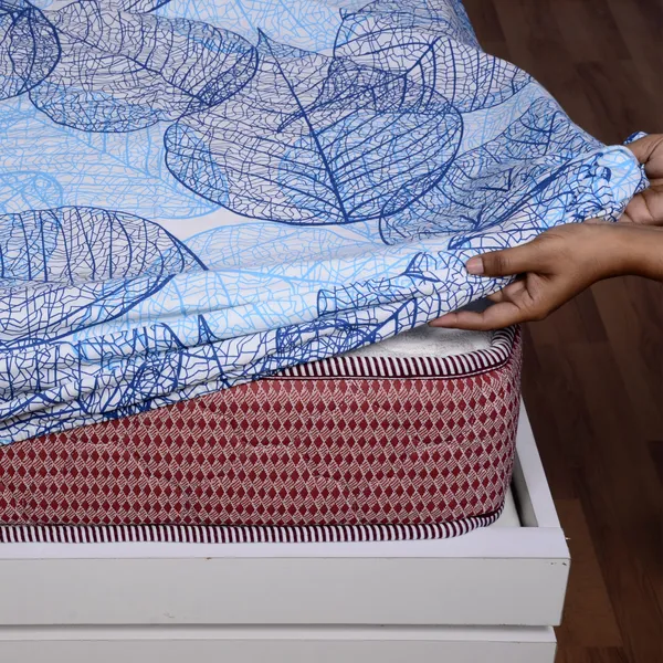 Iris_Blue_Bedsheet_For_Double_Bed_Elastic_Fitted_Cotton_Sheet_With_2_Pillow_Cover_(150_x_200_CM)_Dry_Leaf