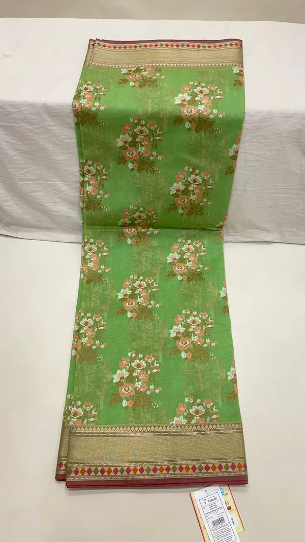 Humairah_Pure_Handloom_Green_Cotton_Floral_Zari_Mina_Boota_Banarasi_saree_with_Banarasi_Zari_Border_and_Green_Blouse