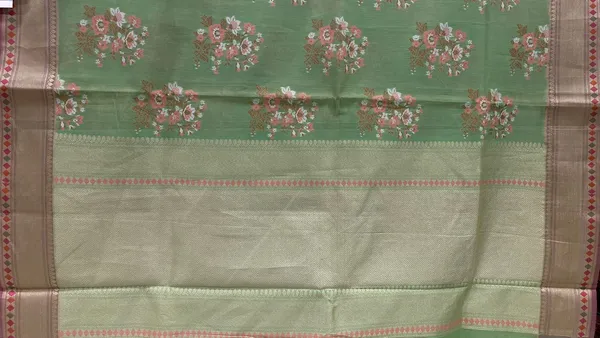 Humairah_Pure_Handloom_Green_Cotton_Floral_Zari_Mina_Boota_Banarasi_saree_with_Banarasi_Zari_Border_and_Green_Blouse