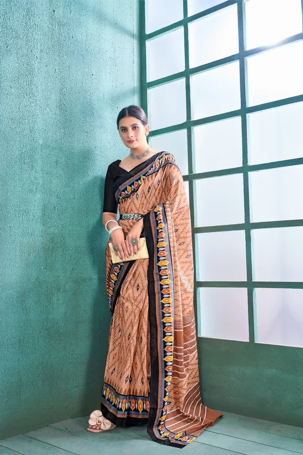 Ikkat_Print_Pure_Soft_Cotton_saree_With_Blouse_Piece