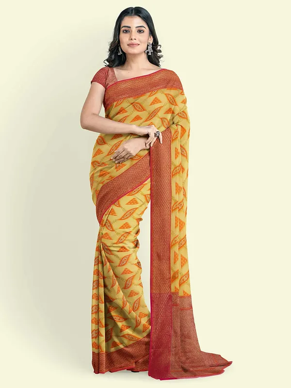 Yellow_Cotton_Blend_Banarasi_Sarees_For_Women