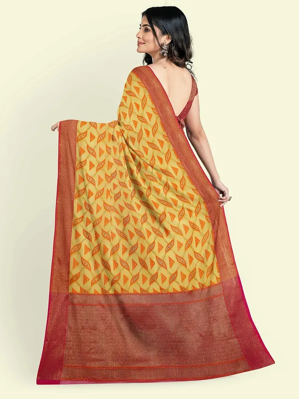 Yellow_Cotton_Blend_Banarasi_Sarees_For_Women