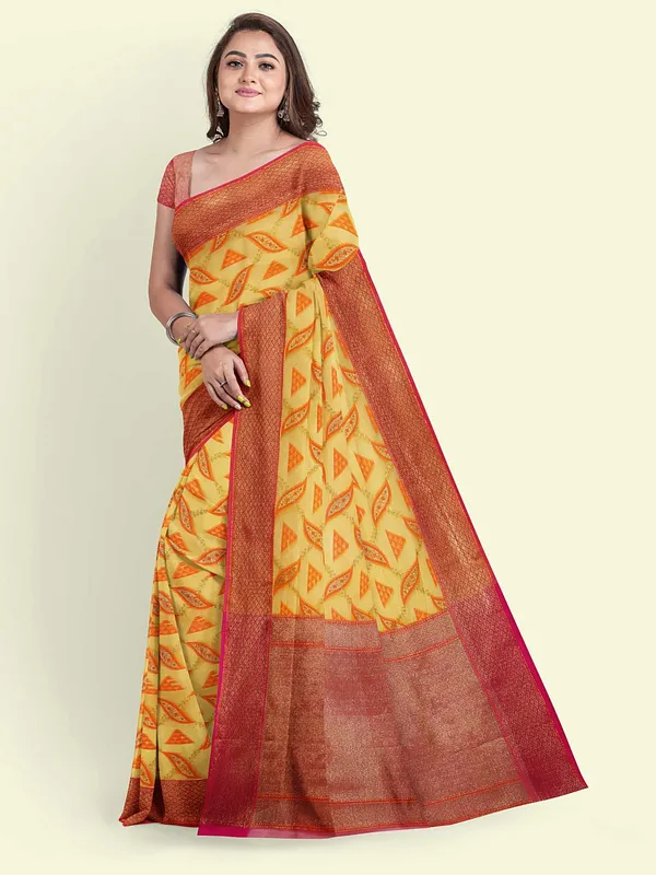 Yellow_Cotton_Blend_Banarasi_Sarees_For_Women