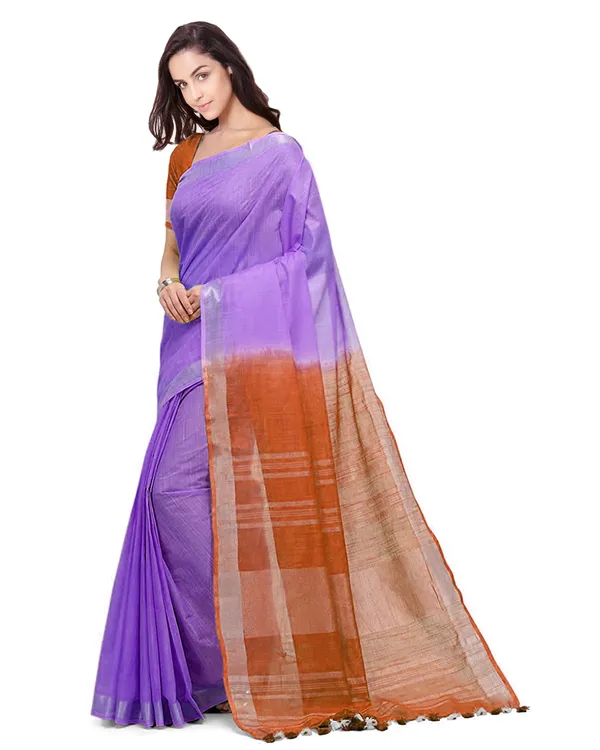Handloom_Bhagalpuri_Cotton_Slub_Blend_Two_Dye_Saree_With_Running_Unstitched_Blouse_Piece