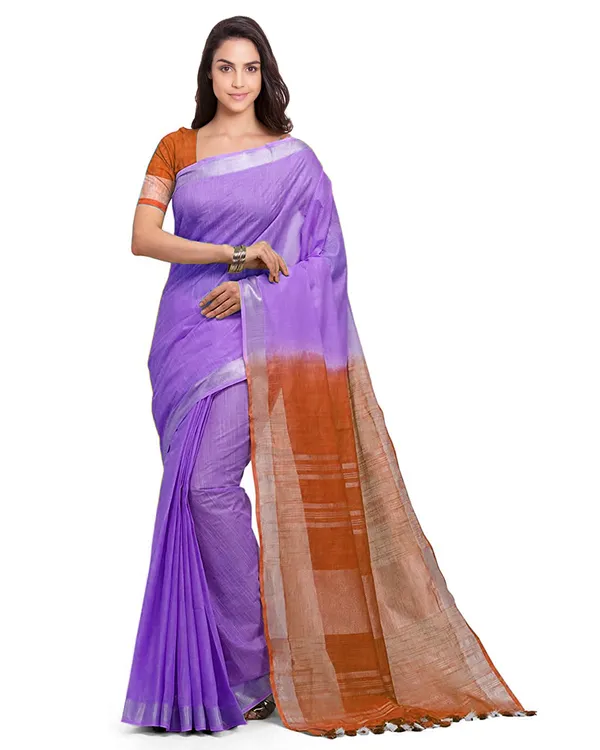 Handloom_Bhagalpuri_Cotton_Slub_Blend_Two_Dye_Saree_With_Running_Unstitched_Blouse_Piece