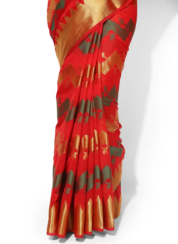 Red_Silk_Blend_Banarasi_Sarees_For_Women
