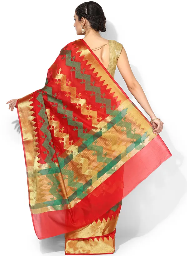 Red_Silk_Blend_Banarasi_Sarees_For_Women