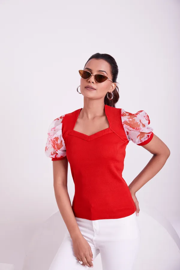 Classic_V-neck_and_puff_sleeve_design_Knitted_Top