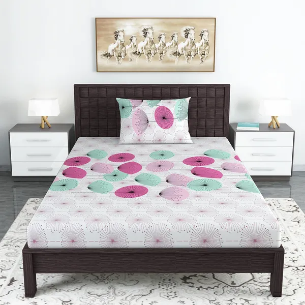 100%_Cotton_Calming_Shells_Single_Bedsheet_with_1_Pillow_Covers_Bed_Sheet_For_Bedroom_(Acid_Lime)