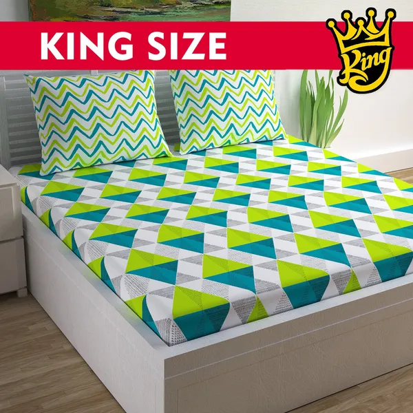 120_TC_100%_Cotton_King_Geometric_Flat_Bedsheet_(Pack_of_1,_Green)