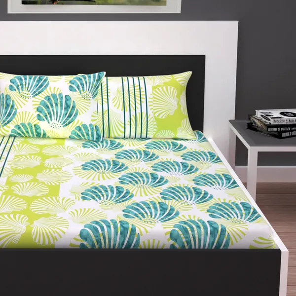 100%_Cotton_Calming_Shells_XL_Double_Bedsheet_with_2_Pillow_Covers_Bed_Sheet_For_Bedroom_(Acid_Lime)