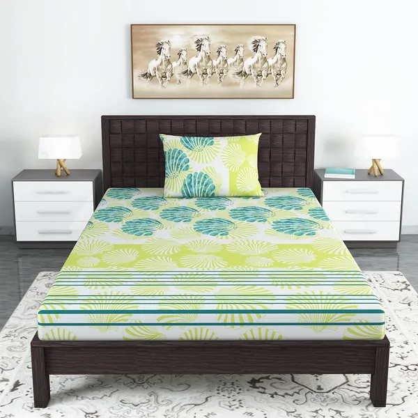 100%_Cotton_Calming_Shells_Single_Bedsheet_with_1_Pillow_Covers_Bed_Sheet_For_Bedroom_(Acid_Lime)
