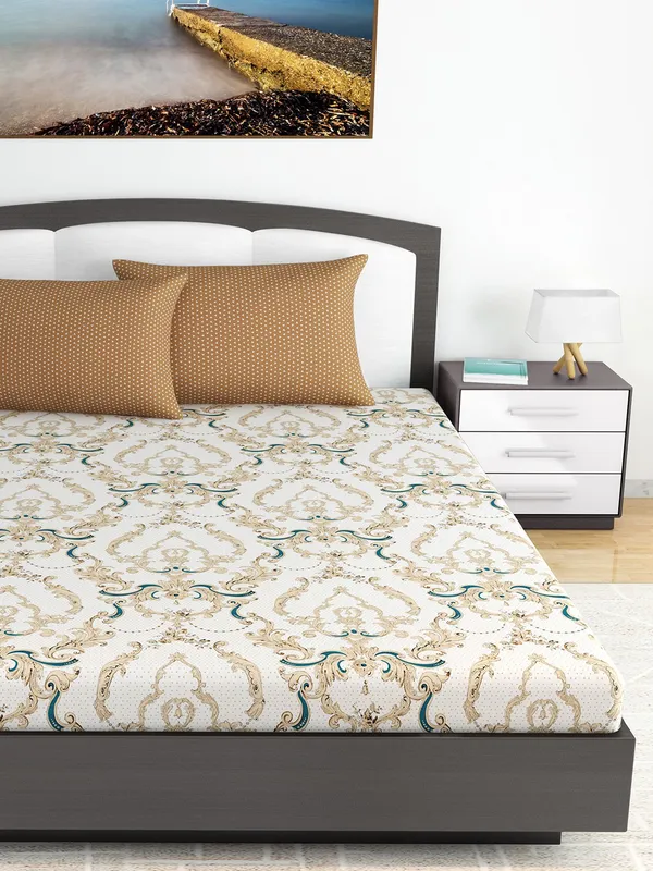 120_TC_100%_Cotton_King_Abstract_Flat_Bedsheet_(Pack_of_1,_Beige::Brown)