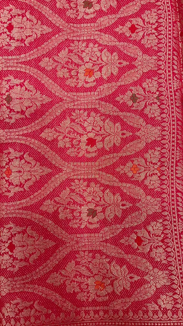 Humairah_Pure_Handwoven_Red_Muga_Silk_Zari_Mina_Booti_Minakari_Jaal_Anchal_with_Minakari_Zari_Border_Banarasi_Saree_with_Red_Blouse_piece