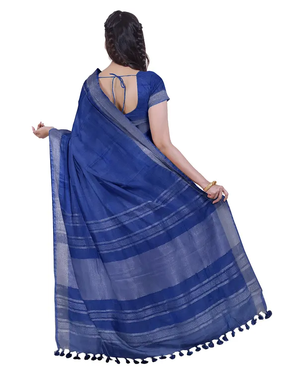 Cobalt_Blue_&_Moss_Green_women's_Bhagalpuri_Handloom_Cotton-Linen_Blend_Saree_Combo_(Pack_Of_2)_With_Running_Unstiched_Blouse_Piece