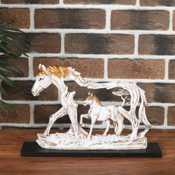 Good_Luck_Resin_Horse_Statue_With_Baby_Animal_On_Wooden_Base