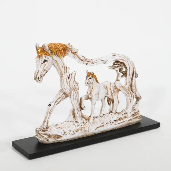 Good_Luck_Resin_Horse_Statue_With_Baby_Animal_On_Wooden_Base