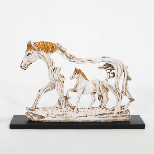 Good_Luck_Resin_Horse_Statue_With_Baby_Animal_On_Wooden_Base