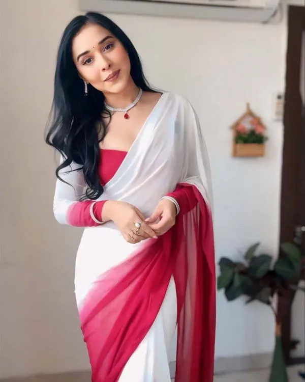 White_And_Red__Colour_1-Minute_Ready_To_Wear_Georgette_Saree_With_Blouse_Piece