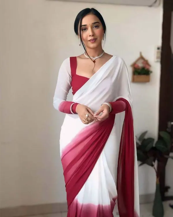White_And_Red__Colour_1-Minute_Ready_To_Wear_Georgette_Saree_With_Blouse_Piece