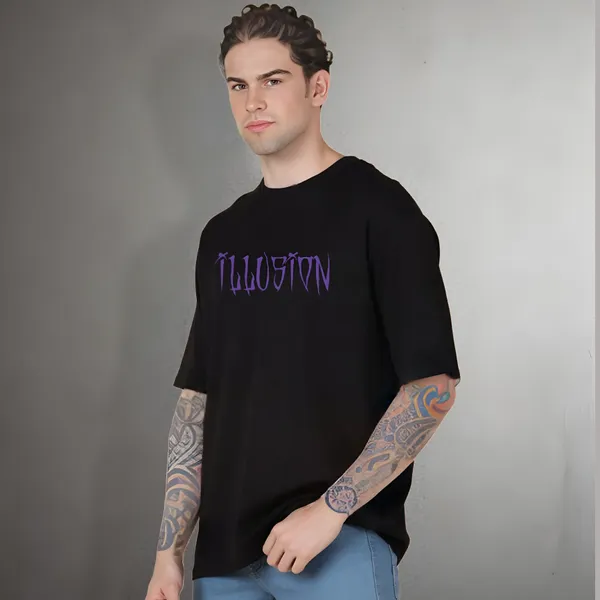Black_Oversized_Printed_Half_Sleeve_Cotton_T-Shirt_For_Men