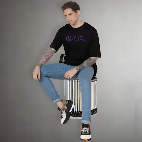 Black_Oversized_Printed_Half_Sleeve_Cotton_T-Shirt_For_Men