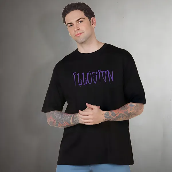 Black_Oversized_Printed_Half_Sleeve_Cotton_T-Shirt_For_Men