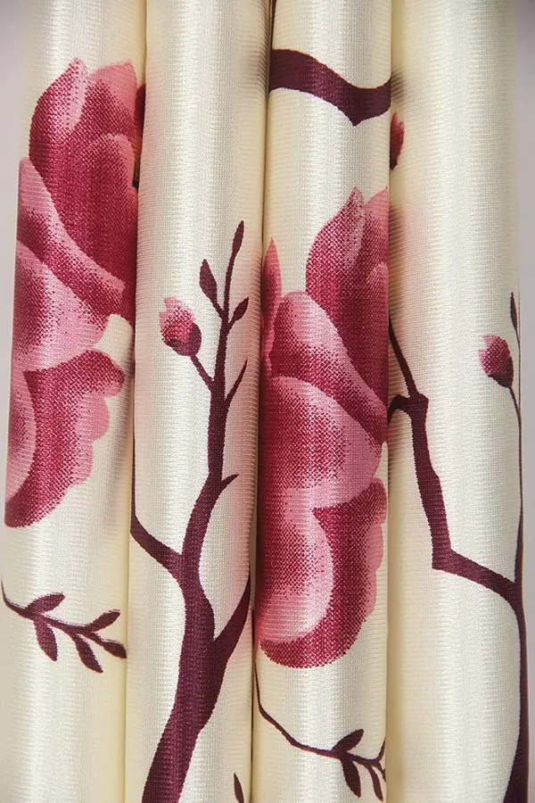 Polyester_Fabric_Flower_Design_Floral_and_Plain_-Modern_Silk_Look_parde_for_Home,_Living_Room,_Bedroom,_Offices_(Wine)_-_Set_of_3_Pc