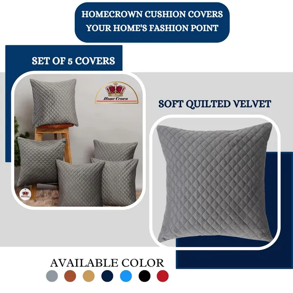 16x16_Inch_Quilted_Velvet_Cushion_Covers_Set_of_5_Soft_Decorative_Throw_Pillow_Cases_for_Sofa,_Couch,_Bed,_and_Living_Room_Zipper_Closure,_Grey