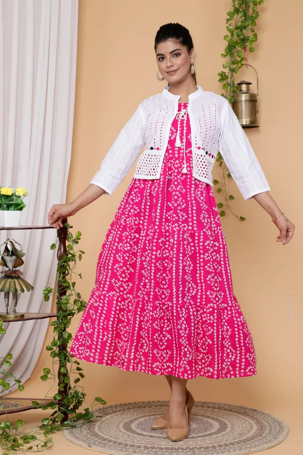 Maternity_Wear_Pink_Bandhej_PrintAnarkali_Kurta/Gown_With_Schiffli_Jacket